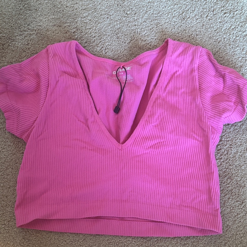 Garage pink v neck crop top